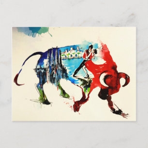 Waterverf van de Liefde van de Reis van de Stier Briefkaart