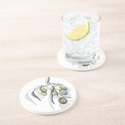 Waterverf van de Magic Olive Branch Handgeschilder Zandsteen Onderzetter (Zijkant)