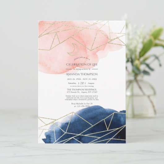 Waterverf van de marine en Blush Viering van het l Kaart (Staand voorkant)