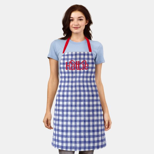 Waterverf van de marine Gingham Gepersonaliseerd S Schort (Gedragen)