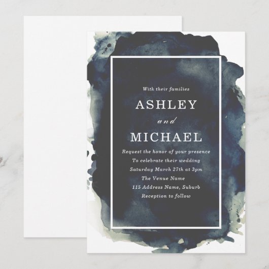 Waterverf van de marine - verf de moderne bruiloft kaart (Voorkant / Achterkant)