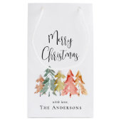 Waterverf van de Merry Kerstpine Boom Klein Cadeauzakje (Achterkant)