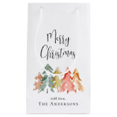 Waterverf van de Merry Kerstpine Boom Klein Cadeauzakje (Voorkant)