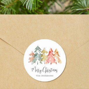 Waterverf van de Merry Kerstpine Boom Ronde Sticker