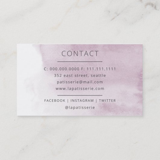 Waterverf van de moderne perzikenbakkerij visitekaartje (Achterkant)