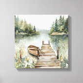 Waterverf van de Mountain Lake Boat Canvas Afdruk (Voorkant)