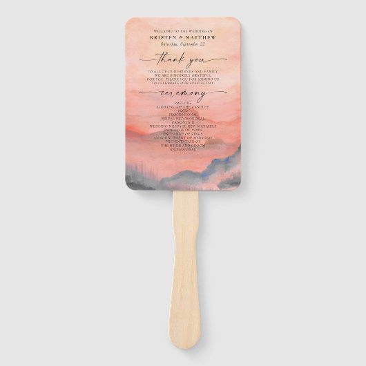 Waterverf van de mountainSunset Wedding Rustic Handwaaier (Voorkant)