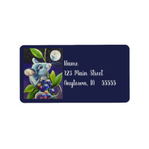 Waterverf van de Mouse Moon en Berries - Zomenavon Etiket