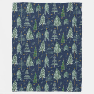 Waterverf van de Navy Blue Tree Stars Foliage Fleece Deken