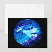 Waterverf van de nebula sterrenstelsel van de blau briefkaart (Voorkant / Achterkant)