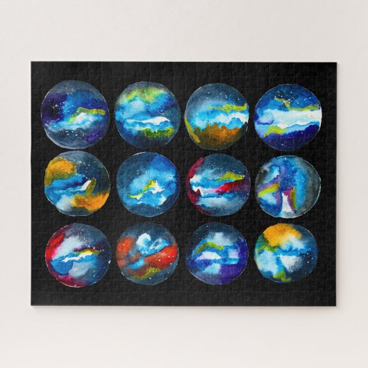 Waterverf van de nebula sterrenstelsel van de blau legpuzzel (Horizontaal)