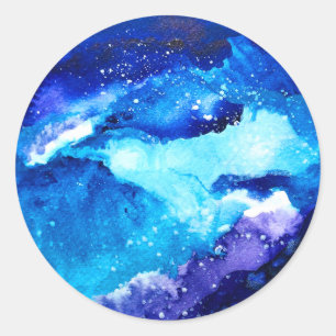 Waterverf van de nebula sterrenstelsel van de blau ronde sticker