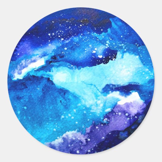 Waterverf van de nebula sterrenstelsel van de blau ronde sticker (Voorkant)