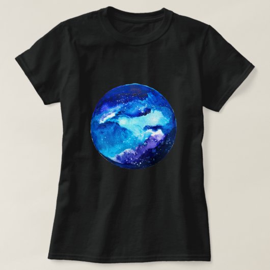Waterverf van de nebula sterrenstelsel van de blau t-shirt (Design voorkant)
