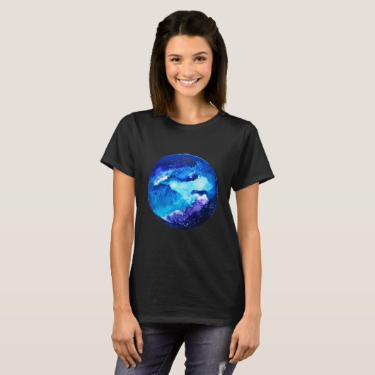 Waterverf van de nebula sterrenstelsel van de blau t-shirt (Voorkant volledig)
