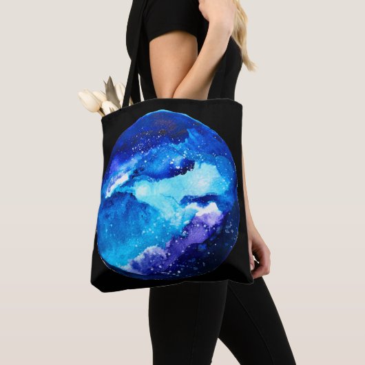 Waterverf van de nebula sterrenstelsel van de blau tote bag (Dichtbij)