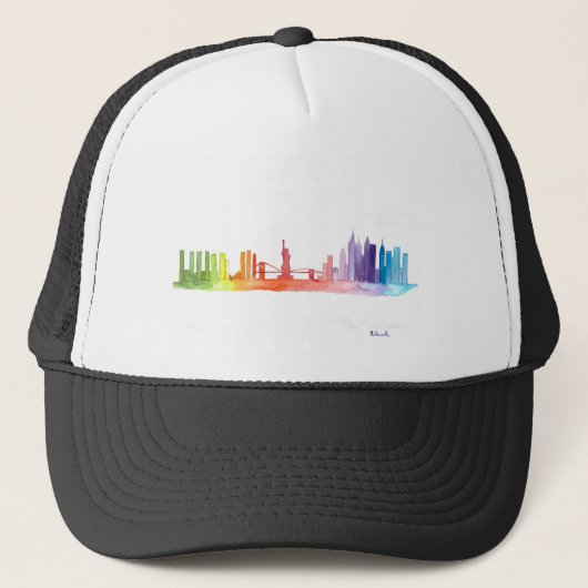 WATERVERF van de NEW YORK CITY skyline kleurig Trucker Pet (Voorkant)