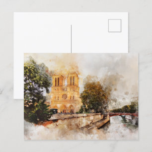 Waterverf van de Notre-Dame kathedraal Briefkaart