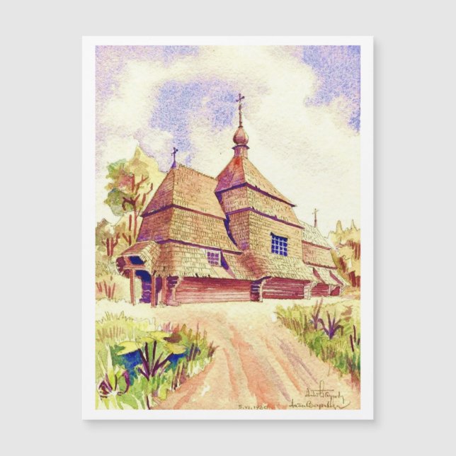  Waterverf van de Oekraïense Wooden Church (Voorkant)