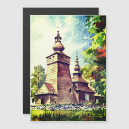 Waterverf van de Oekraïense Wooden Church