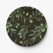 Waterverf van de olijvenbranche in zwarte zee papieren bordje (Voorkant)