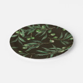 Waterverf van de olijvenbranche in zwarte zee papieren bordje (Gekanteld)