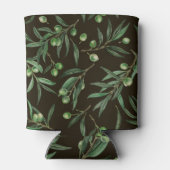 Waterverf van de olijvenbranche op zwarte inkt blikjeskoeler (Achterkant)