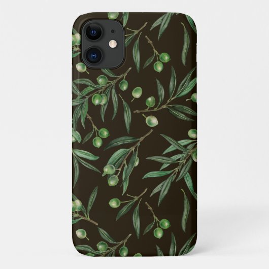 Waterverf van de olijvenbranche op zwarte inkt Case-Mate iPhone case (Achterkant)