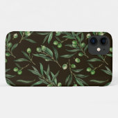 Waterverf van de olijvenbranche op zwarte inkt Case-Mate iPhone case (Achterkant (horizontaal))