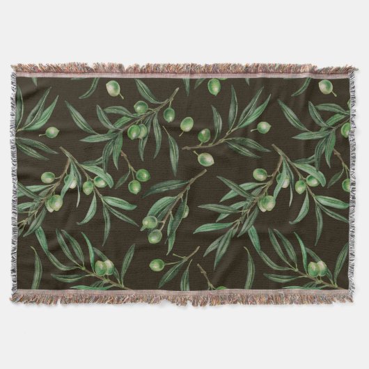 Waterverf van de olijvenbranche op zwarte inkt deken (Voorkant)