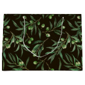 Waterverf van de olijvenbranche op zwarte inkt groot cadeauzakje (Voorkant)