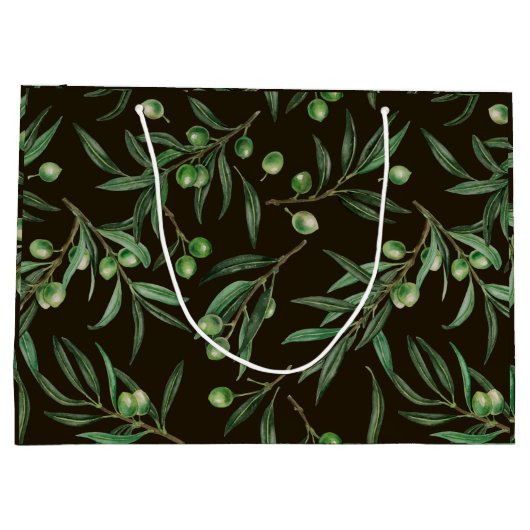 Waterverf van de olijvenbranche op zwarte inkt groot cadeauzakje (Achterkant)
