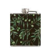 Waterverf van de olijvenbranche op zwarte inkt heupfles (Achterkant)