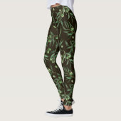 Waterverf van de olijvenbranche op zwarte inkt leggings (Links)
