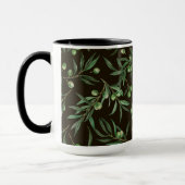 Waterverf van de olijvenbranche op zwarte inkt mok (Links)