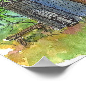 Waterverf van de oude blauwe pen en inkttekening poster (Hoek)