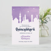 Waterverf van de Paarse Arabische Nacht Quinceañer Kaart (Staand voorkant)