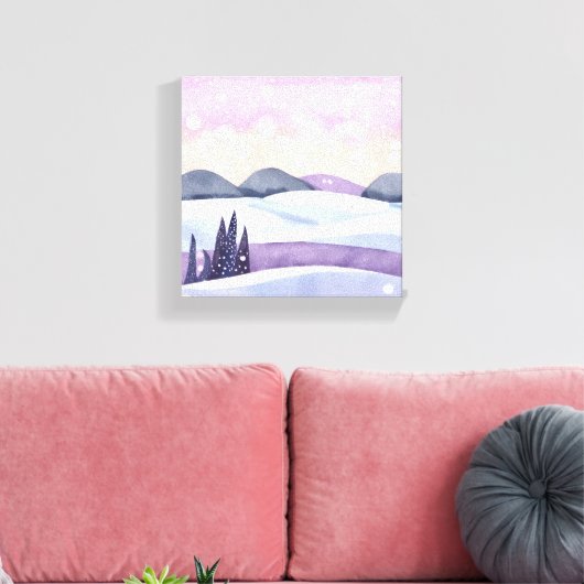 Waterverf van de Paarse winterheuvels Canvas Afdruk (Insitu (Woonkamer))