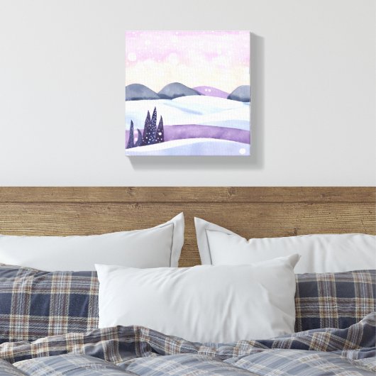 Waterverf van de Paarse winterheuvels Canvas Afdruk (Insitu (Slaapkamer))