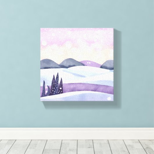 Waterverf van de Paarse winterheuvels Canvas Afdruk (Insitu (Houten vloer))