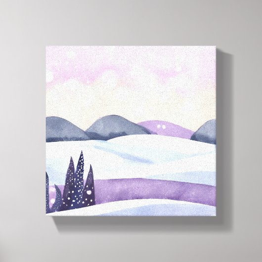 Waterverf van de Paarse winterheuvels Canvas Afdruk (Voorkant)