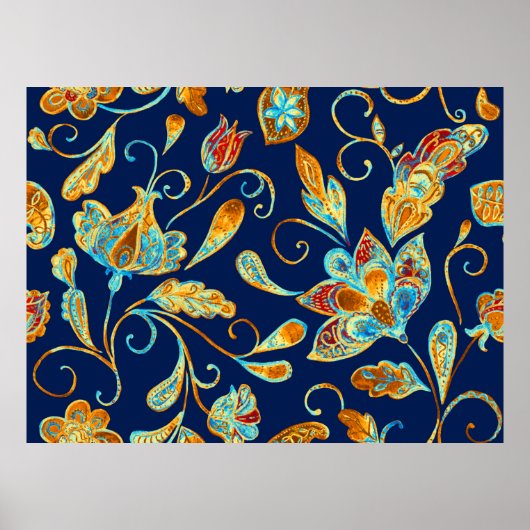 Waterverf van de Paisley-grieppatroon: bloemen, f Poster (Voorkant)