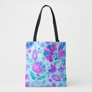 Waterverf van de Paisley-grieppatroon: bloemen, f Tote Bag