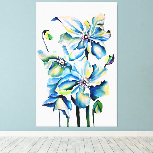 Waterverf van de Perzische Blauwe Poppies in de Hi Canvas Afdruk (Insitu (Houten vloer))