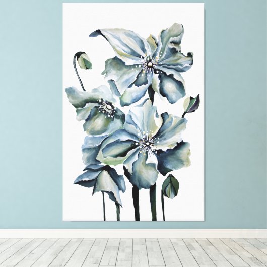 Waterverf van de Perzische Blauwe Poppies in de Hi Canvas Afdruk (Insitu (Houten vloer))