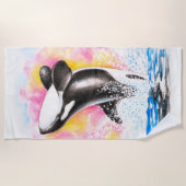Waterverf van de regenboog van de Orca-walvis Strandlaken (Voorkant)