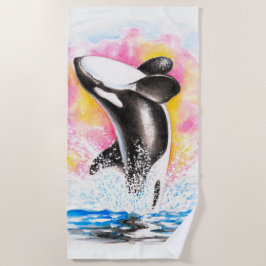 Waterverf van de regenboog van de Orca-walvis Strandlaken