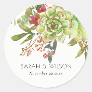 Waterverf van de Rode Floral van de Succulente woe Ronde Sticker