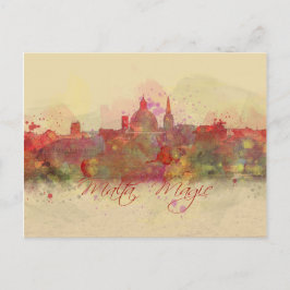 Waterverf van de rode kustlijn van Malta Valletta Briefkaart