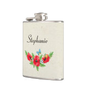 Waterverf van de  rode maffia met naam heupfles (Links)